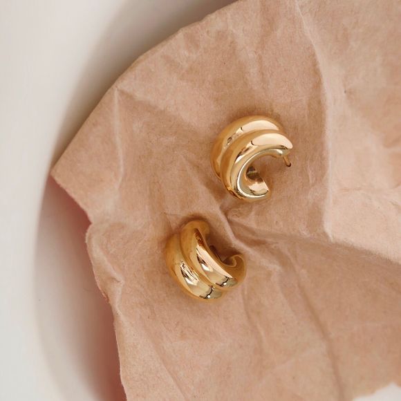 C Jewelry - 18K Gold Plated Double Stacked C Hoop Earrings